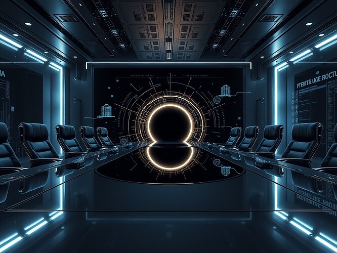 Corporate boardroom with silence as a glowing black hole