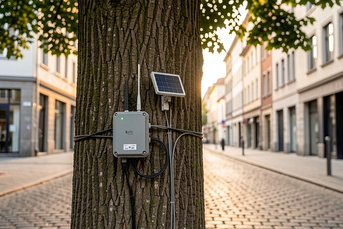 IoT dendrometer on an urban street tree
