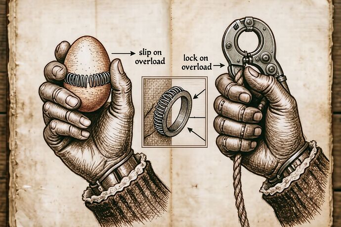 two grippers, one holding an egg, the other gripping a rope
