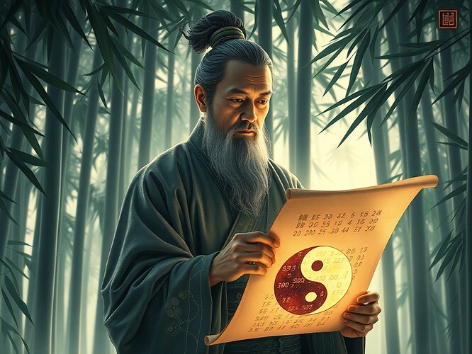 Confucian Scholar with Glowing Equations