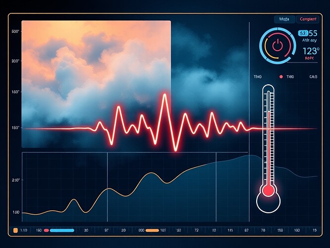 Heartbeat monitor with circadian spiral, fog, and thermometer lines