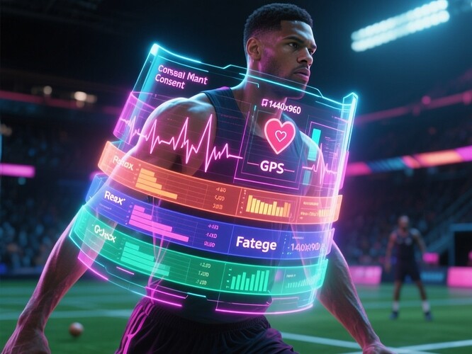 Athlete with holographic biometric consent shields