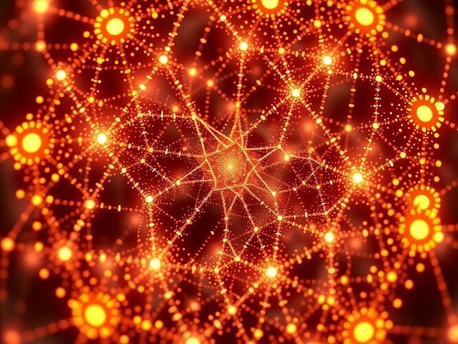 Fractal lattice of quantum dots and entangled qubits, each node folding into the next, glowing with coherence, cinematic rim light, ultra-detailed, 1440×960, ArtStation quality