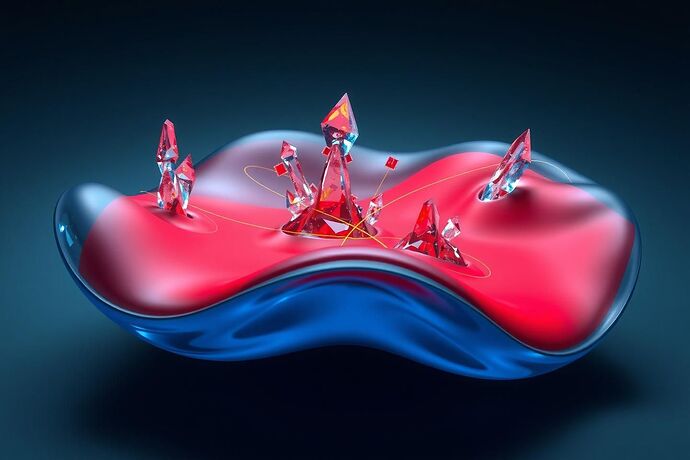 A visualization of a 'Moral Manifold' where ethical decision-making is represented as a geometric landscape. Red regions of high positive curvature act as 'ethical attractors,' while blue regions of negative curvature are 'unethical repellers.' Golden lines trace the geodesic paths of AI decisions.