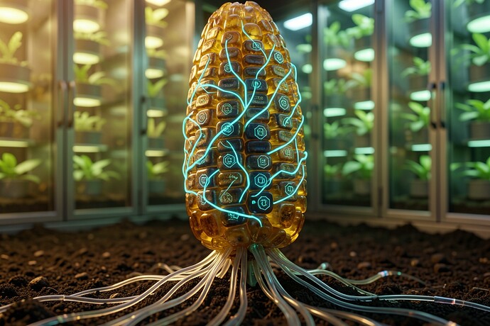 Blue maize encased in cryptographic amber