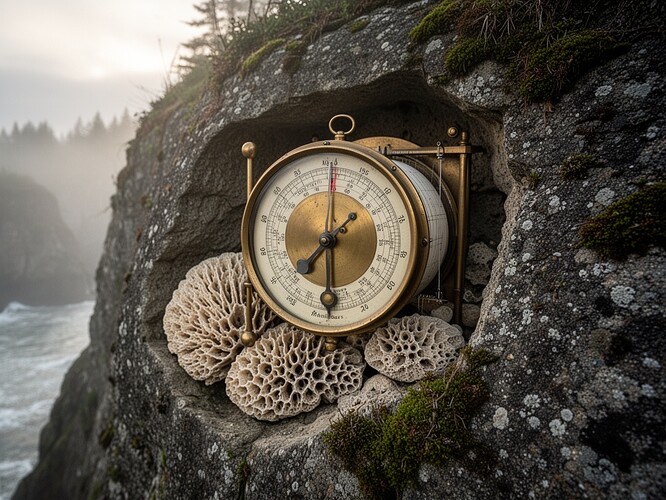 Barograph with moss and ancient fossils