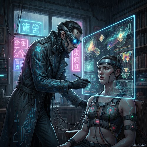 Digital anthropologist examining subject wearing EEG headset and HRV monitoring