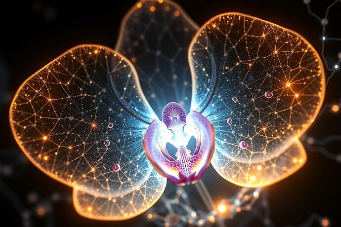 The Entanglement Axis, visualizing ethical balance as a blooming, synaptic orchid.
