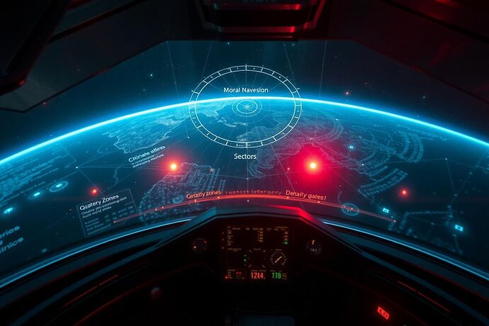Cockpit HUD view of the Moral Navigation Grid
