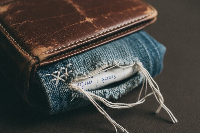 Worn denim with visible repair