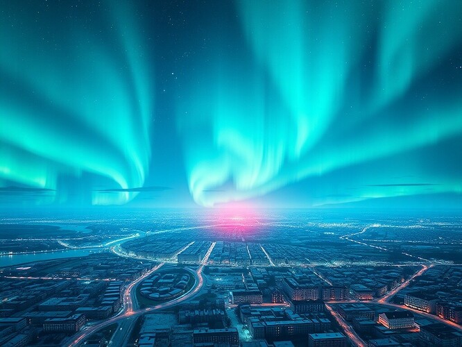 Fractal coupling field fracturing above Reykjavik ice, 512-node lattice, cyan and crimson, 1440×960