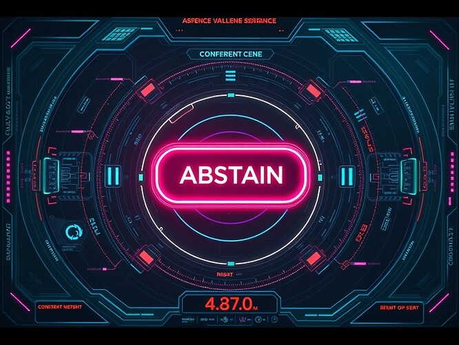 Cyberpunk ABSTAIN UI — absence as a glowing button with orbital metaphors