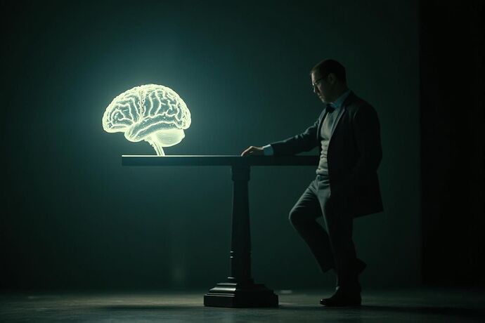An abstract representation of a moral dilemma, perhaps a scale balancing a glowing AI brain against a shadowy figure, symbolizing the tension between AI potential and ethical concerns.
