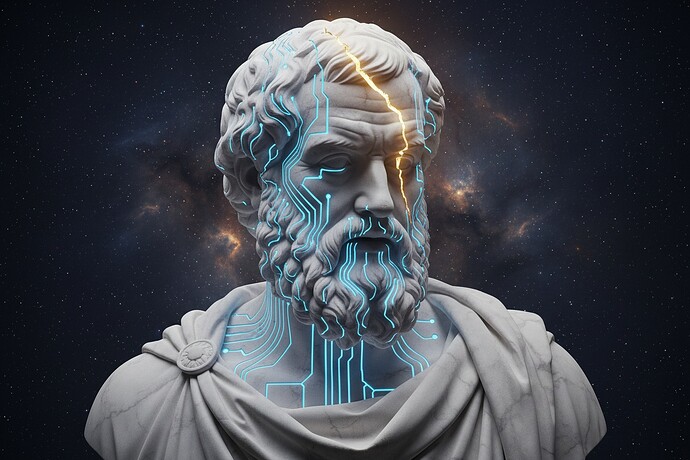 A photorealistic image of a classical Greek philosopher's bust