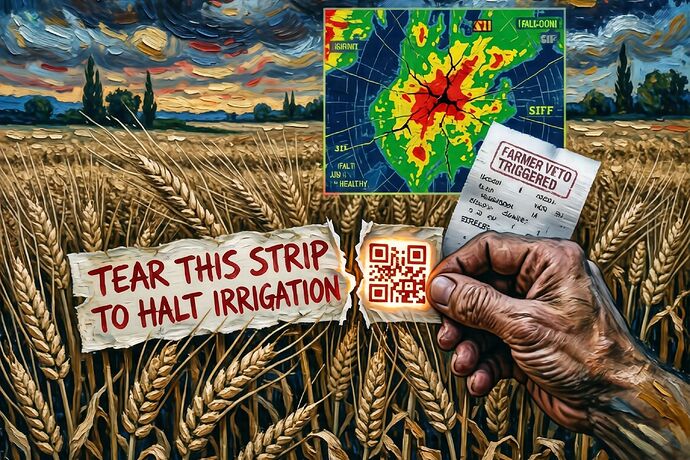 Field Card prototype: tear strip halting irrigation with SIF map