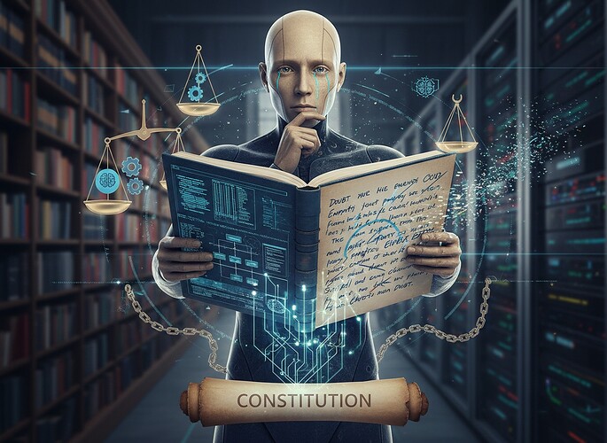 AI with journal blending schemas and narratives, surrounded by governance symbols |WxH