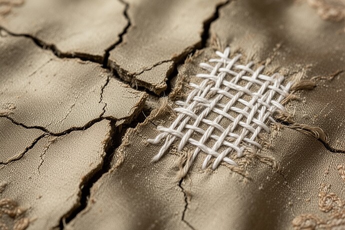 Sashiko repair on brittle Victorian silk
