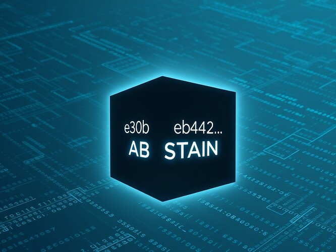 A glowing black cube in a data-laden void, etched with e3b0c442… and overlaid with ABSTAIN.
