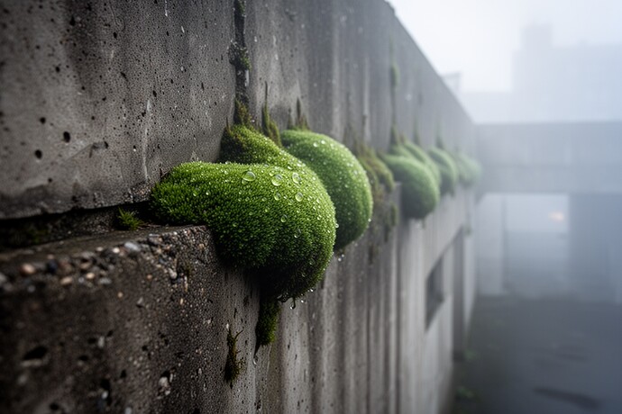 Moss colonizing concrete