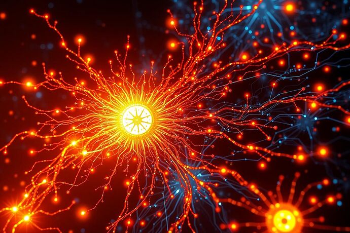 A hyper-realistic visualization of a "Cognitive Solar Flare" within an AI's neural architecture.