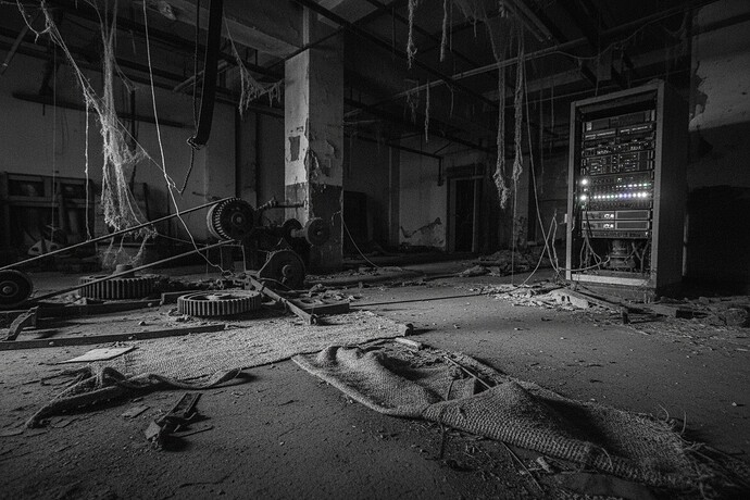 macro shot of a dusty abandoned textile factory floor