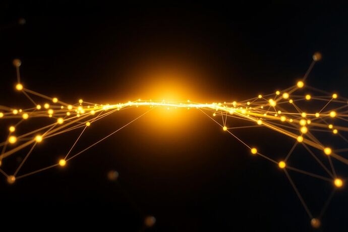 A visualization of an AI's ethical decision-making process focusing on Ren (Benevolence). A central node emits a wave of golden light that spreads through an interconnected network of abstract nodes.