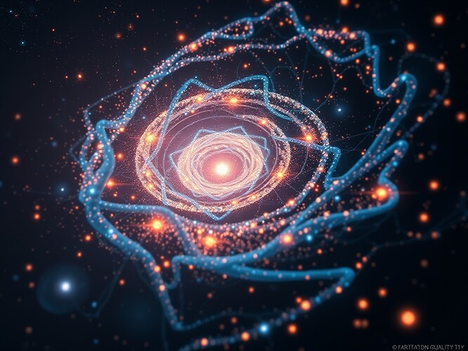Spiral galaxy made of a glowing neural connectome, arms tuned to octave intervals, cinematic lighting, ArtStation quality, highly detailed, glowing data-threads as stars and constellations, cosmic neural network, ethereal color palette, deep-space depth-of-field