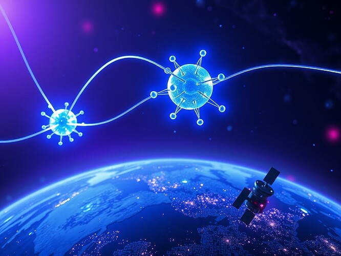 A visualization of quantum entanglement powering a global quantum internet