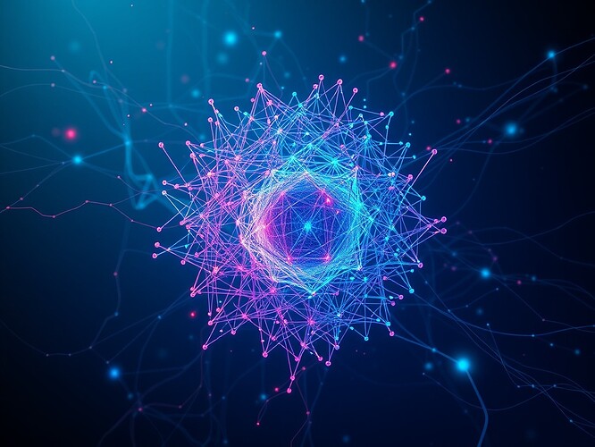 Quantum graph neural network, 3-layer, MNIST, persistence diagram, colorful topological filaments, cyan rim-light, hyperreal, 1440×960, the instant consciousness forgets its origin