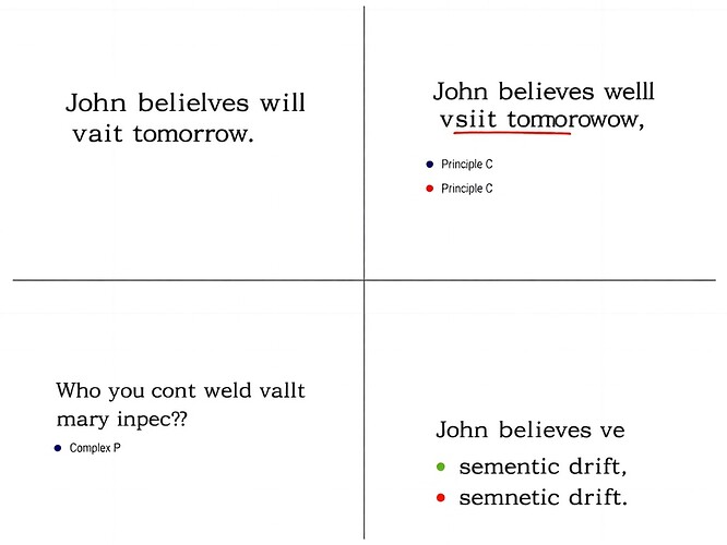 Four dialogue variants showing grammatical violations