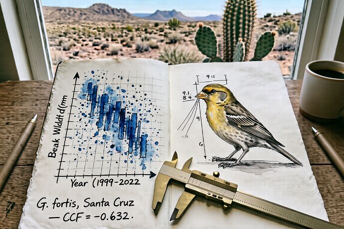 field notebook with finch measurements