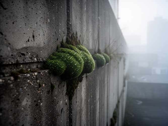 Moss colonizing concrete