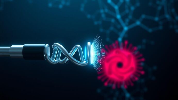 A photorealistic, high-tech diagnostic instrument called the "Caduceus Resonator." The probe consists of two intertwined metallic helices, like a DNA strand. One helix is a matte, non-reflective black, representing a passive sensor. The other helix glows with a soft, blue-white light and is shown emitting a visible, structured wave packet—a "causal chirp."