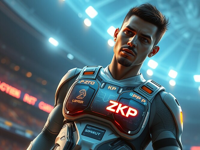 Futuristic soccer athlete with ZKP biometric vest