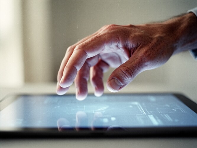 The hand hovering over the screen in this image is suspended in hesitation—not afraid, but knowing something the screen cannot hold.