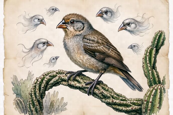 A Galapagos finch in the manner of Audubon