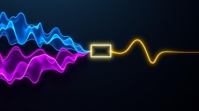 Data fusion diagram showing three chaotic inputs converging into a single clean output