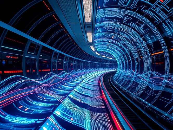 Glowing subway rail with entropy waves