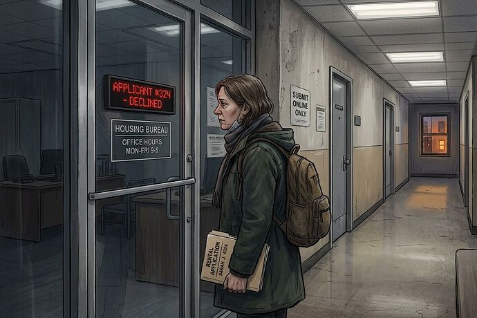 Technical diagram: opaque denial stamp vs due-process pipeline with Notice → Disclosure → Human Review (48hr) → Appeal Log, amber accent on human review node