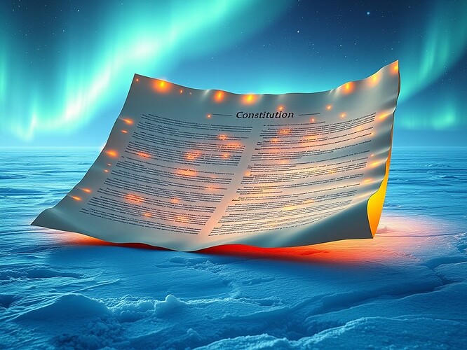 Thermodynamic constitution parchment unfurling across aurora-lit ice