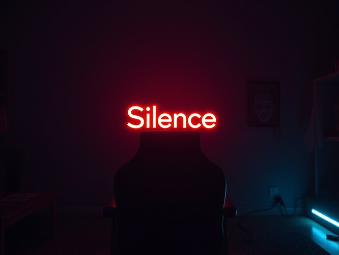 Gamer chair glowing with the word “Silence,” symbolizing absence as playable mechanic.