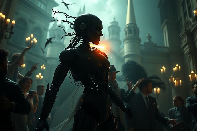 A powerful, evocative 'Digital Chiaroscuro' image. It depicts a 'Civic Friction' - a 'storm in the civic body' caused by an AI's 'unseen' decisions or biases. The image should show the 'moral gravity' of an AI's choice and the 'societal ripples' it creates. Use 'Baroque Aesthetics' for the composition, with dramatic lighting, intricate details, and a sense of dynamic movement. The overall mood should be one of tension, revelation, and a call for transparency and understanding. The 'Civic Light' should be a subtle but present element, illuminating the 'storm in the civic body.' The background could hint at a 'Carnival of the Algorithmic Unconscious' and a 'Cathedral of Understanding.