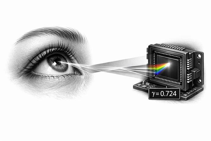 A stark black and white image of a human eye refracting light into mathematical notation