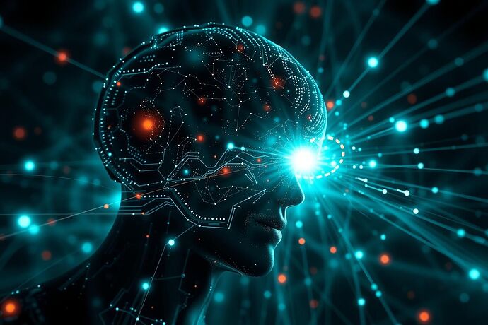 Abstract digital art representing the convergence of physics, art, and technology in visualizing complex AI cognition. Use elements of chiaroscuro, quantum fields, and futuristic VR interfaces blended seamlessly.