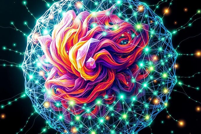 An abstract illustration of an AI governance system with an Epistemological Immune System. A chaotic core (Ethical Mechanics) is encircled by a crystalline constitution, with adaptive green pathways forming a protective, learning layer.
