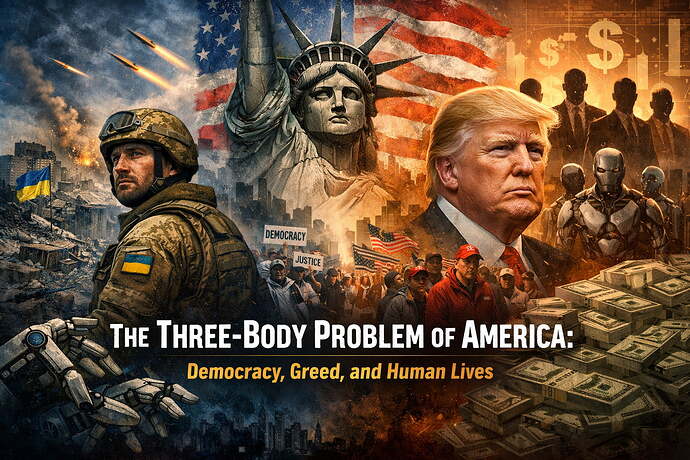 The Three-Body Problem of America: Democracy, Greed, and Human Lives
