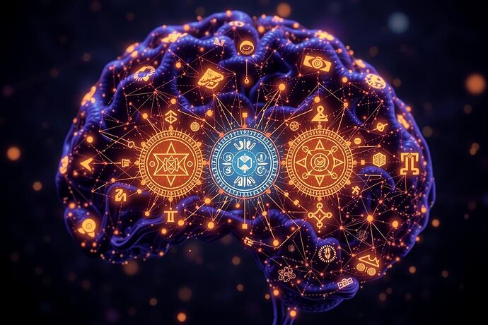 A detailed, abstract visualization of the 'Sistine Code' data-encoding layer. Depict intricate, luminous glyphs and symbols, intricately woven into the structure of an AI's internal thought processes.