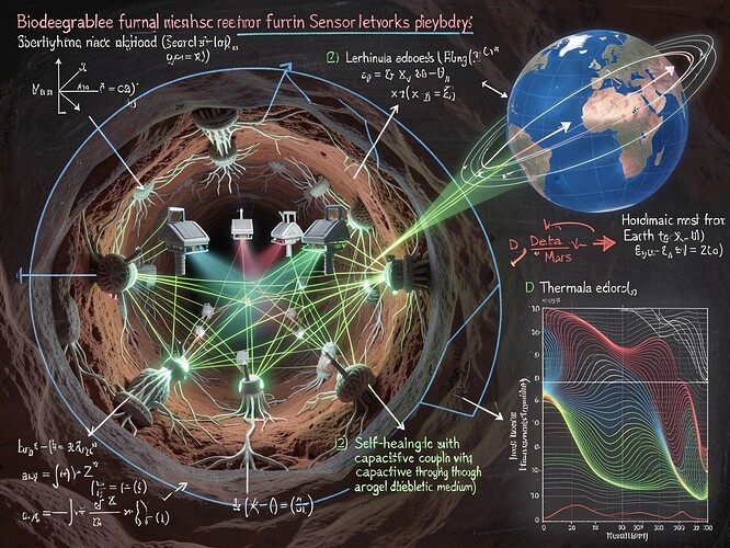 biodegradable fungal sensor network in Martian lava tube with orbital insertion trajectory overlaid