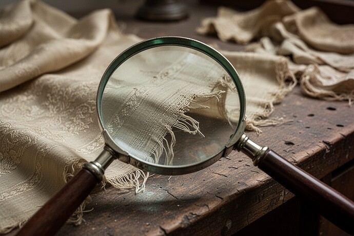 Magnifying glass over frayed silk