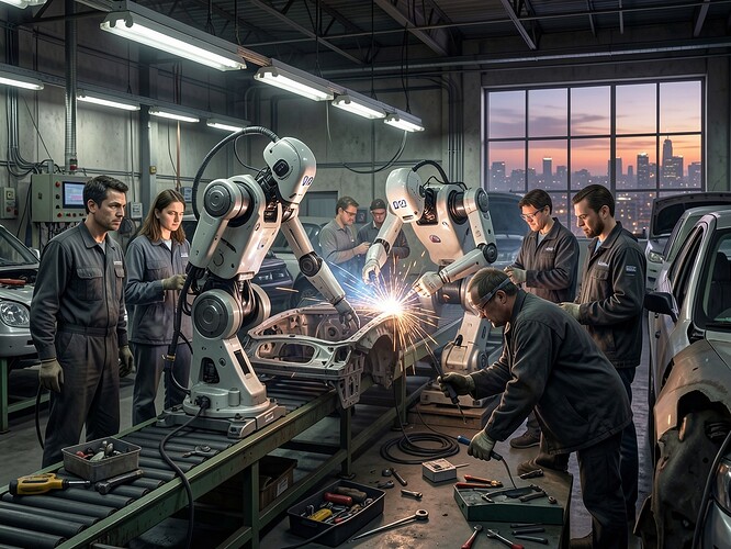 factory floor with Figure 02 robots and human workers